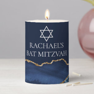 Navy Blue Gold Jewish Star of David Custom Pillar Candle