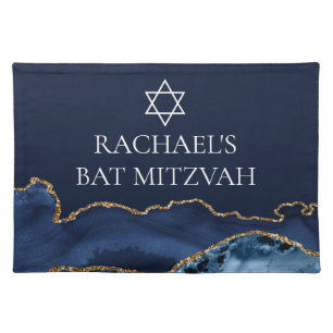 Navy Blue Gold Jewish Star of David Customized Cloth Placemat