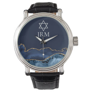 Navy Blue Gold Jewish Star of David Customized Watch