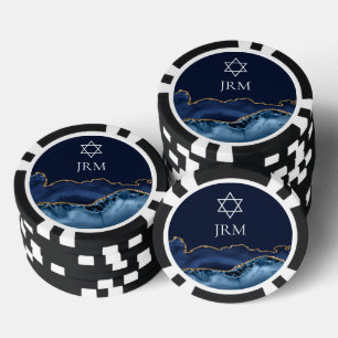 Navy Blue Gold Jewish Star of David Monogram Poker Chips