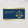 Navy Blue Gold Justice Scale Lawyer Attorney Business Card