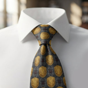 Navy Blue & Gold Justice Scales Neck Tie
