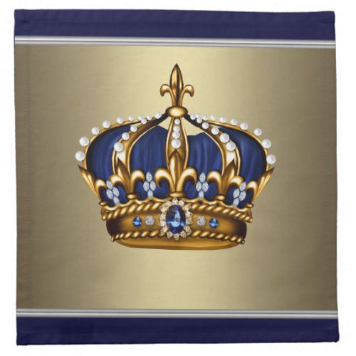 Navy Blue Gold King Prince Crown Cocktail Napkins