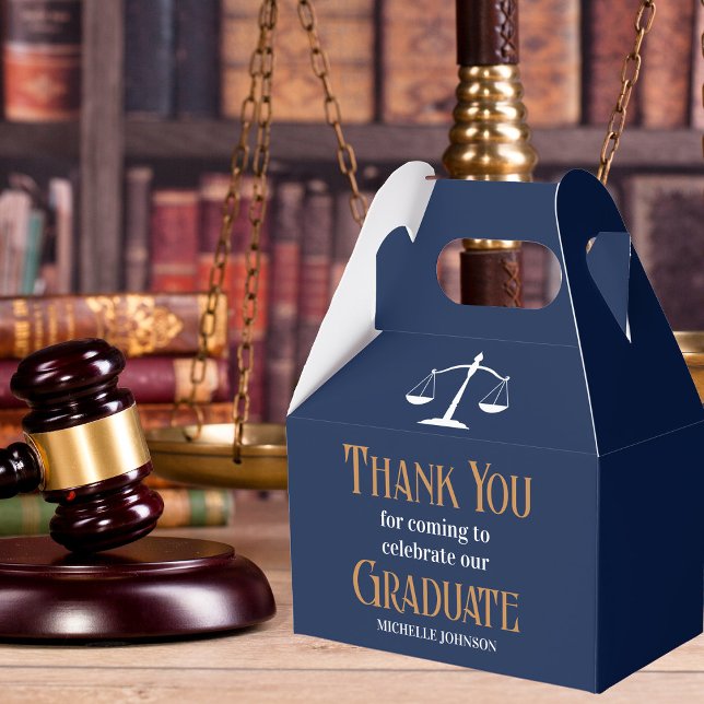 Navy Blue Gold Law School Custom Graduation Party Favor Boxes (Creator Uploaded)
