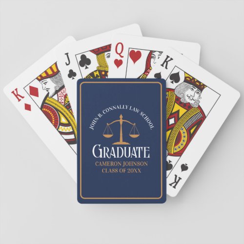Navy Blue Gold Law School Custom Graduation Party Playing Cards