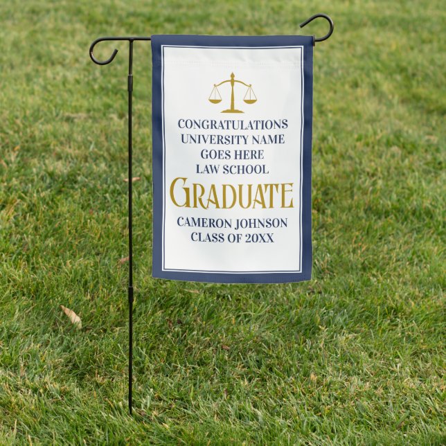 Navy Blue Gold Law School Graduate Chic Custom Garden Flag (In SItu)