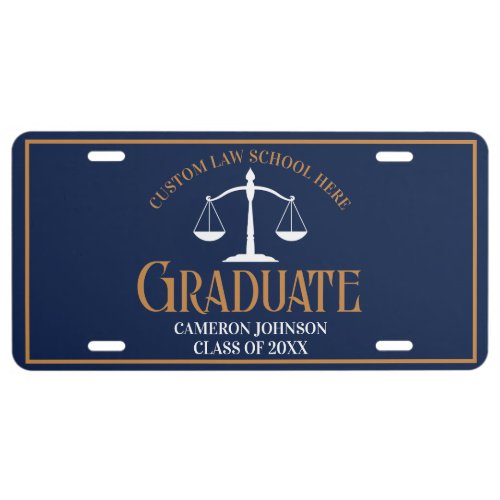 Navy Blue Gold Law School Graduate License Plate