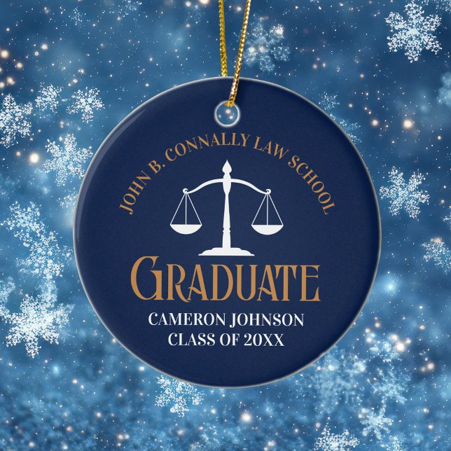 Navy Blue Gold Law School Graduation 2 Sided Ceramic Ornament (Creator Uploaded)