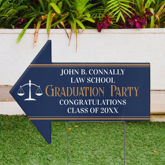 Navy Blue Gold Law School Graduation Arrow Yard Sign (Creator Uploaded)