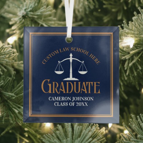 Navy Blue Gold Law School Graduation Christmas Glass Ornament