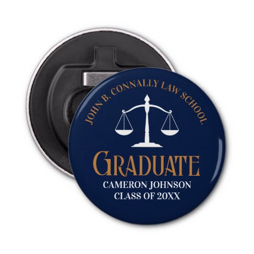 Navy Blue Gold Law School Graduation Keepsake Bottle Opener