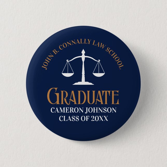 Navy Blue Gold Law School Graduation Keepsake Button (Front)