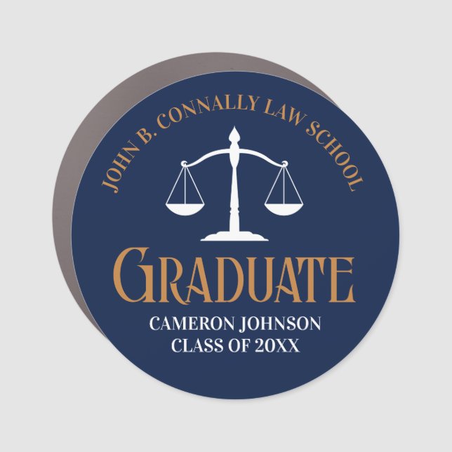 Navy Blue Gold Law School Graduation Keepsake Car Magnet (Front)