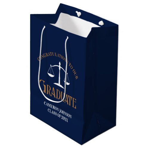 Navy Blue Gold Law School Graduation Medium Gift Bag