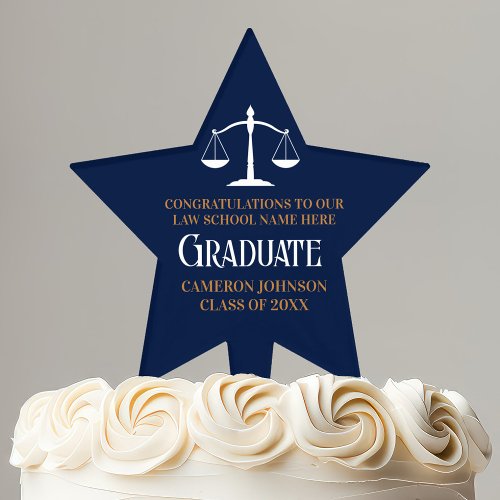 Navy Blue Gold Law School Graduation Party Cake Topper