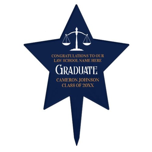 Navy Blue Gold Law School Graduation Party Cake Topper
