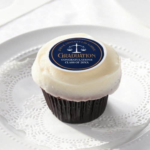Navy Blue Gold Law School Graduation Party Edible Frosting Rounds