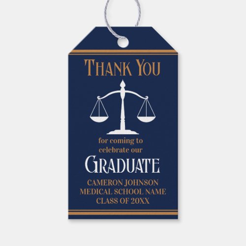 Navy Blue Gold Law School Graduation Party Gift Tags