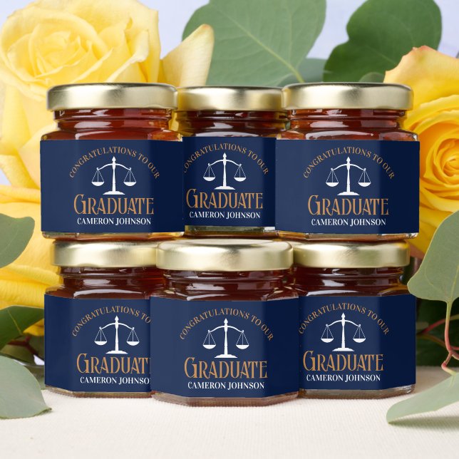 Navy Blue Gold Law School Graduation Party Honey Jar Favors (Insitu)
