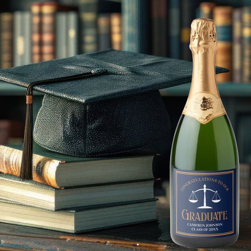 Navy Blue Gold Law School Graduation Party Sparkling Wine Label