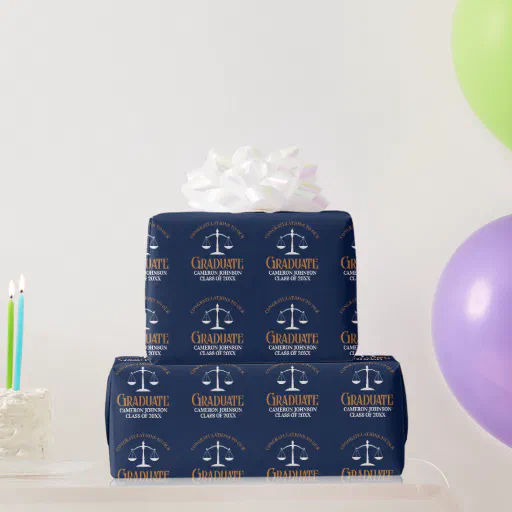Navy Blue Gold Law School Graduation Party Wrapping Paper