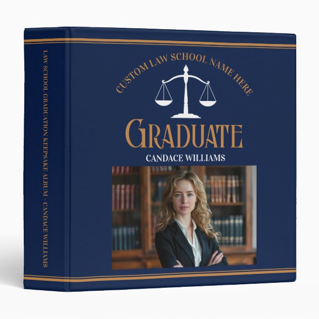 Navy Blue Gold Law School Graduation Photo Album 3 Ring Binder (Front/Spine)