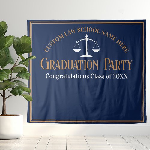 Navy Blue Gold Law School Graduation Photo Booth Tapestry