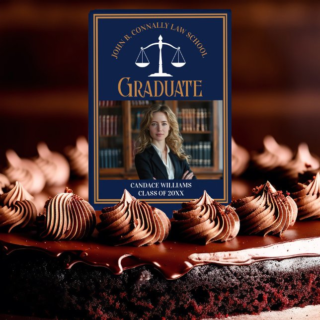 Navy Blue Gold Law School Graduation Photo Cake Topper (Creator Uploaded)