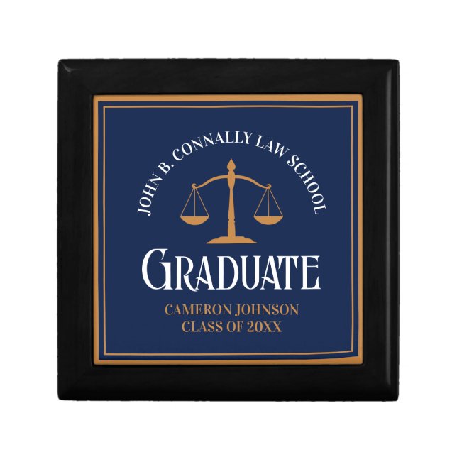 Navy Blue Gold Law School Personalized Graduation Gift Box (Front)