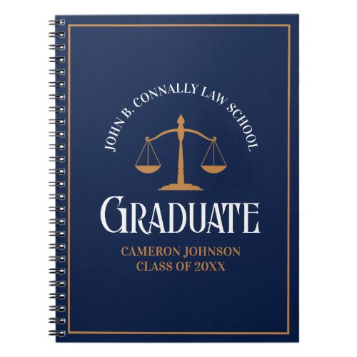 Navy Blue Gold Law School Personalized Graduation Notebook