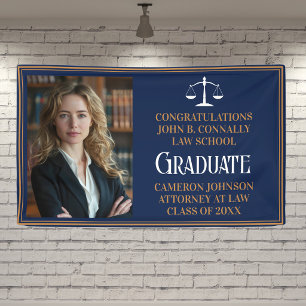 Navy Blue Gold Law School Photo Graduation Party Banner