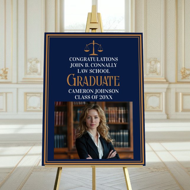 Navy Blue Gold Law School Photo Graduation Party Foam Board (Creator Uploaded)