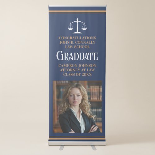 Navy Blue Gold Law School Photo Graduation Party Retractable Banner