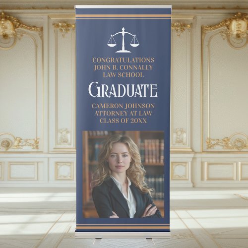 Navy Blue Gold Law School Photo Graduation Party Retractable Banner