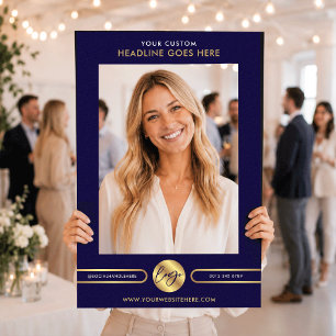 Navy Blue & Gold Logo Business Event Promotional Selfie Frame