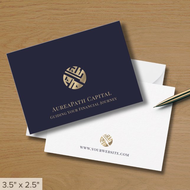 Navy Blue Gold Logo Business Note Card (Creator Uploaded)