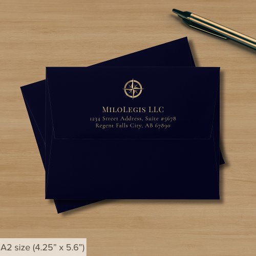 Navy Blue Gold Logo Note Card Envelope - Product | North Red Vine