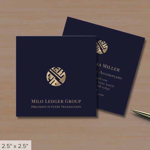 Navy Blue Gold Logo Square Business Card - Product | North Red Vine