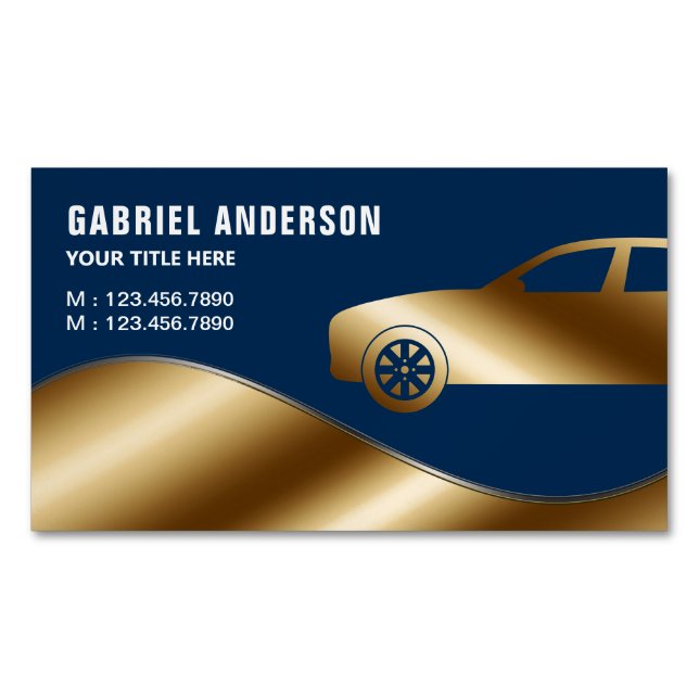Navy Blue Gold Luxury Car Hire Chauffeur Business Card Magnet (Front)