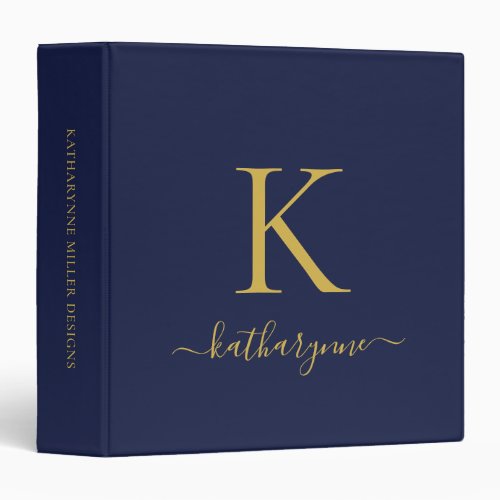 Navy Blue Gold Luxury Monogram 3 Ring Binder