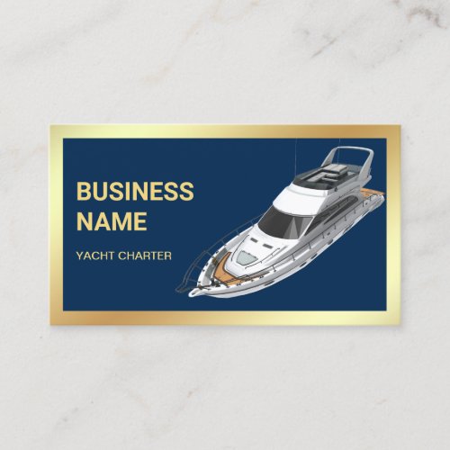 Navy Blue Gold Luxury Yacht Charter Business Card