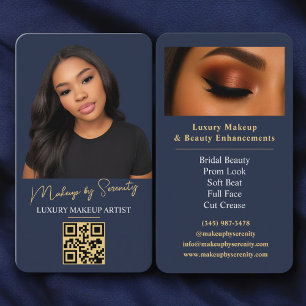 Navy Blue Gold Makeup Artist QR Code Luxury Beauty Business Card