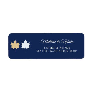 Navy Blue Gold Maple Leaf Elegant Fall Wedding Label