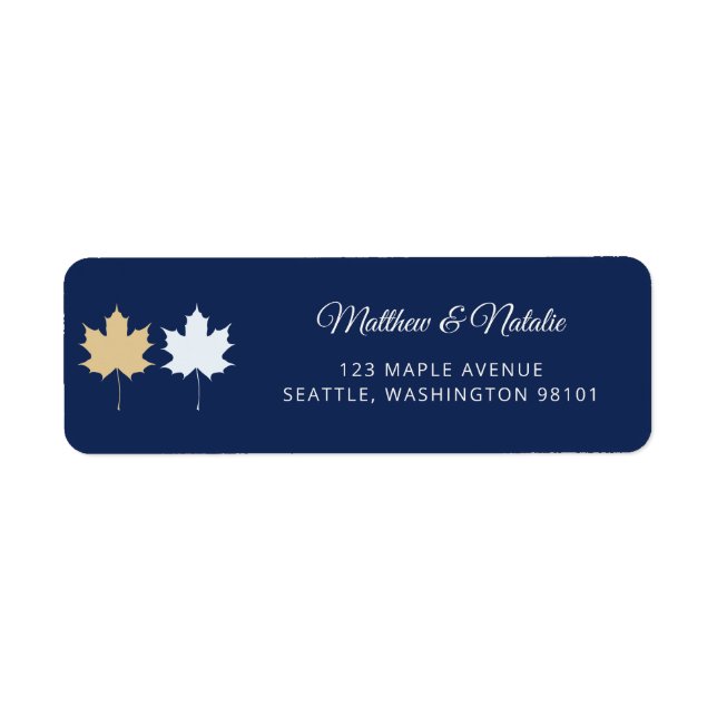 Navy Blue Gold Maple Leaf Elegant Fall Wedding Label (Front)