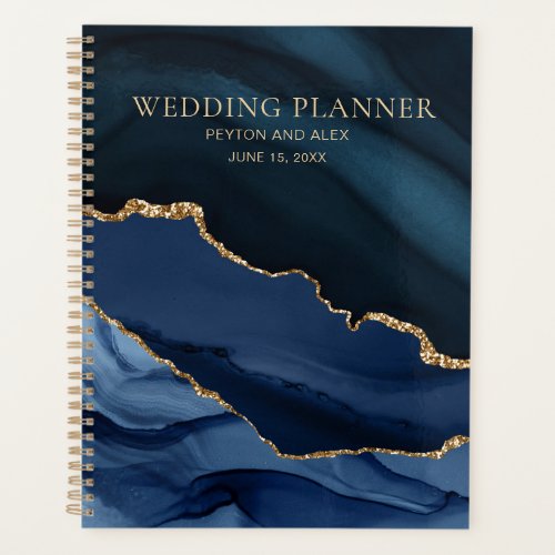 Navy Blue Gold Marble Agate Wedding Planner 
