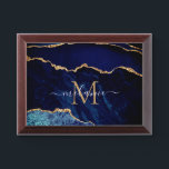 Navy Blue Gold Marble Award Plaque Custom Name<br><div class="desc">Personalized Custom Name and Letter Award Plaque with Agate Navy Blue Gold Gemstone Glitter Marble Geode Sparkly Modern Awards Plaques - Your Birthday - Anniversary - Wedding Gifts Desk Accessories - Customizable - Add Your Letter / Name - Text or Remove - Make Your Special Gift - Resize and move...</div>