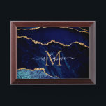 Navy Blue Gold Marble Award Plaque Custom Name<br><div class="desc">Personalized Custom Name and Letter Award Plaque with Agate Navy Blue Gold Gemstone Glitter Marble Geode Sparkly Modern Awards Plaques - Your Birthday - Anniversary - Wedding Gifts Desk Accessories - Customizable - Add Your Letter / Name - Text or Remove - Make Your Special Gift - Resize and move...</div>