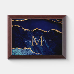 Navy Blue Gold Marble Award Plaque Custom Name