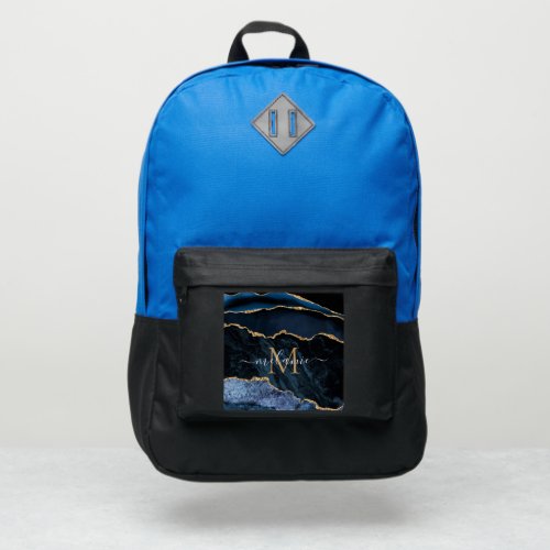 Navy Blue Gold Marble Custom Letter Name Backpack