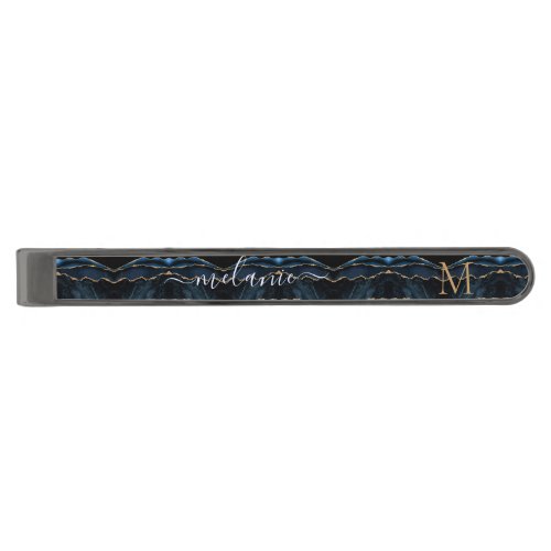 Navy Blue Gold Marble Custom Letter Name Tie Bar